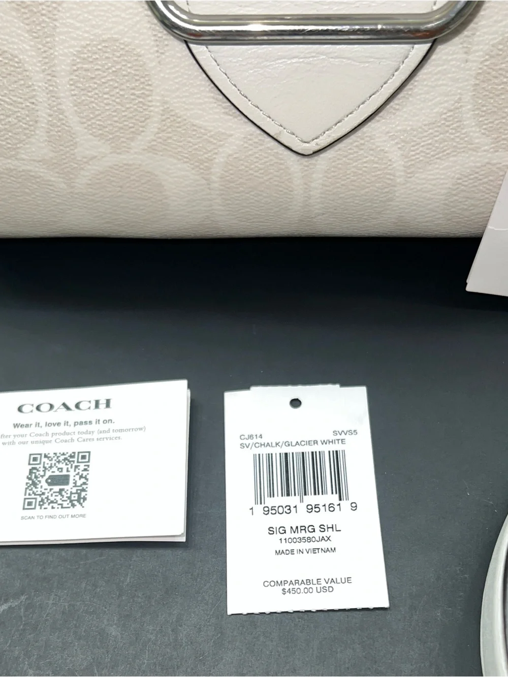 NWT Coach Small Morgan Satchel Top Handle Crossbody Signature White Silver